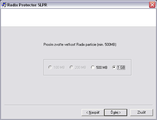 Radix Protector - veľkosť partície