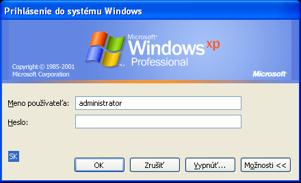 Prihlasovací dialóg Windows